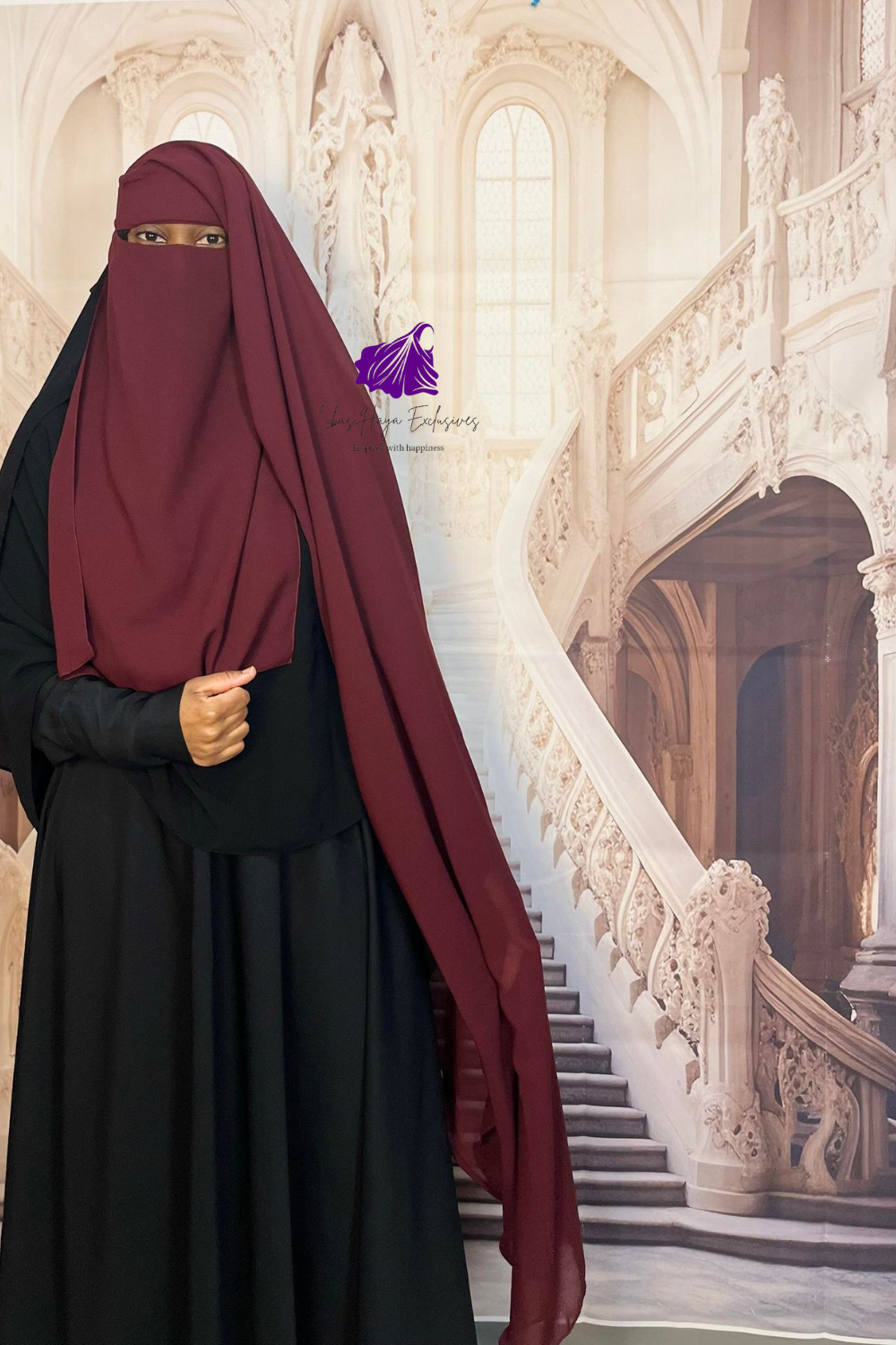 Raahah Two Layer XL Niqab-Maroon