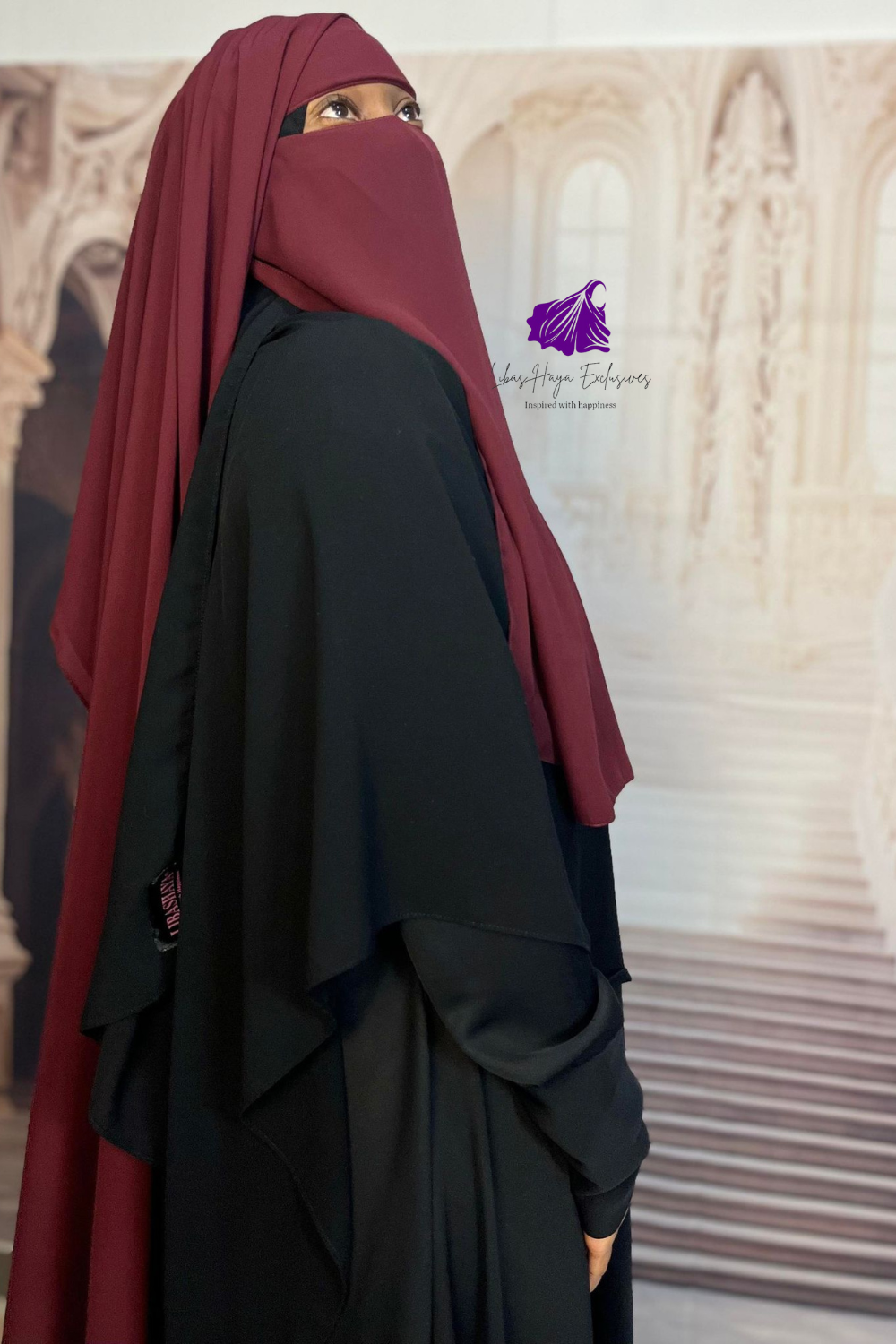 Raahah 2-Layer XL Niqab-Maroon (Ships to South America)