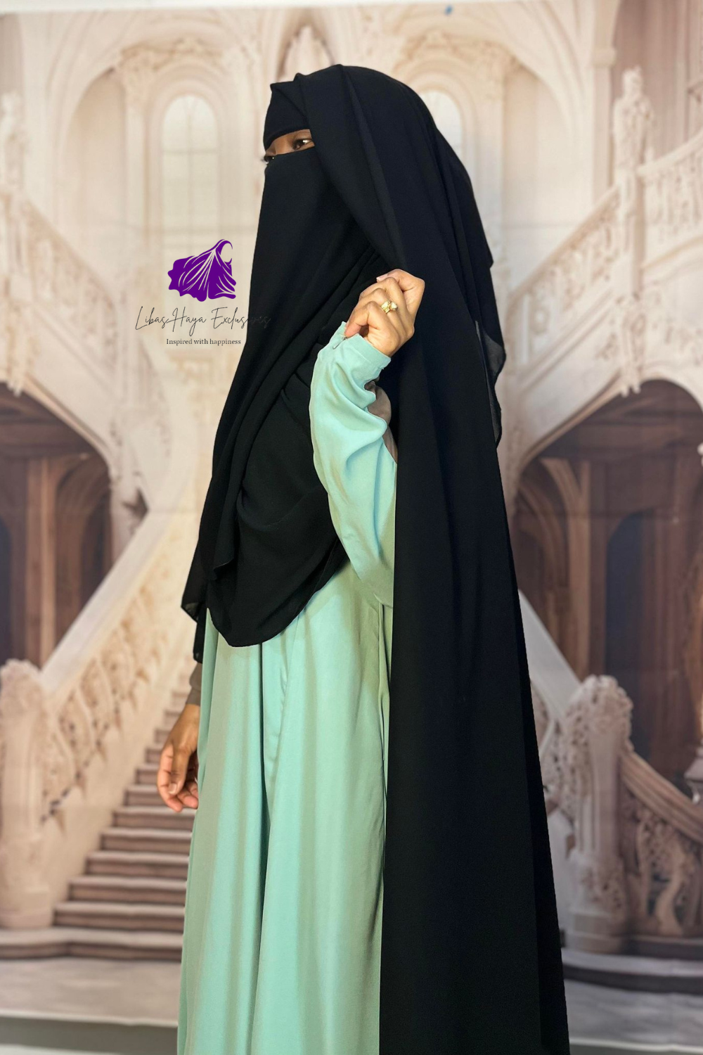 Raahah 2-Layer XL Niqab Black (Ships To South America)