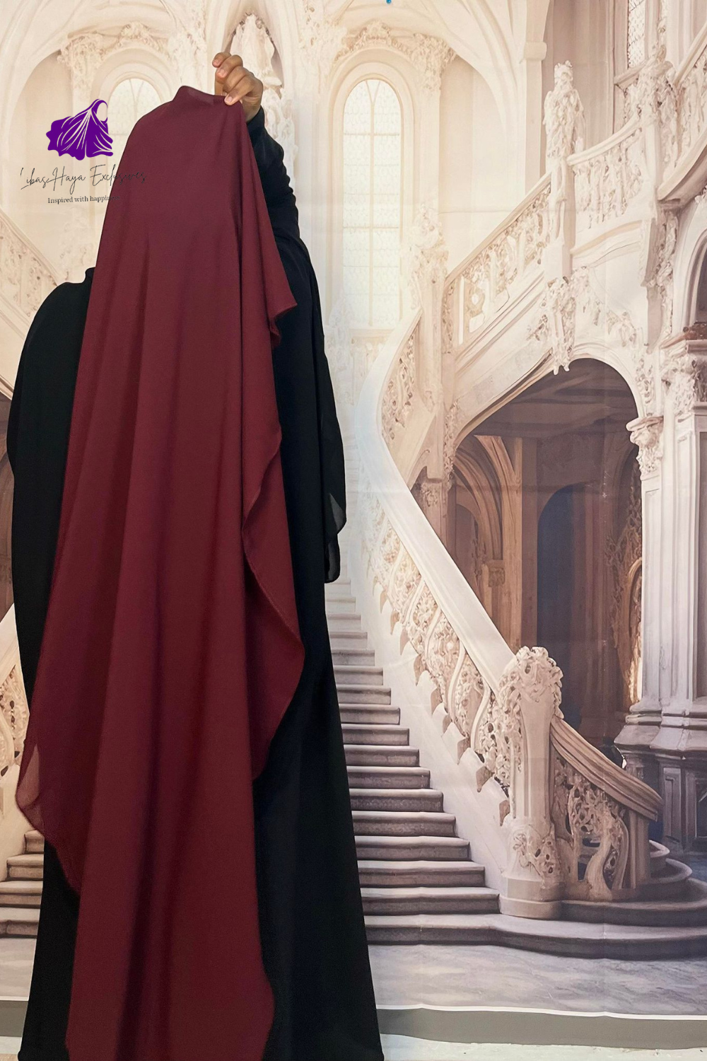 Raahah 2-Layer XL Niqab-Maroon (Ships to South America)