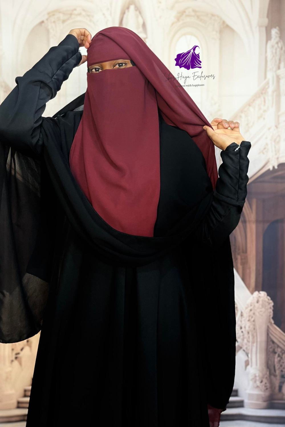 Raahah 2-Layer XL Niqab-Maroon (Ships to South America)