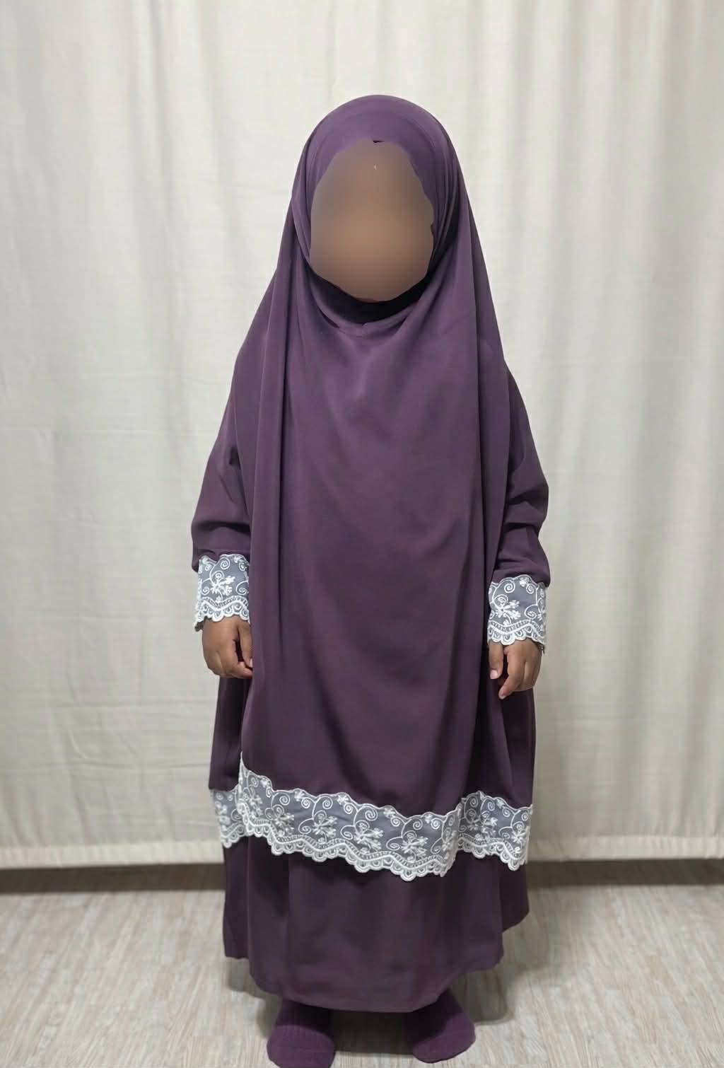 Amani Kids Lace Jilbab Set, Two piece Jilbab with skirt | Mauve