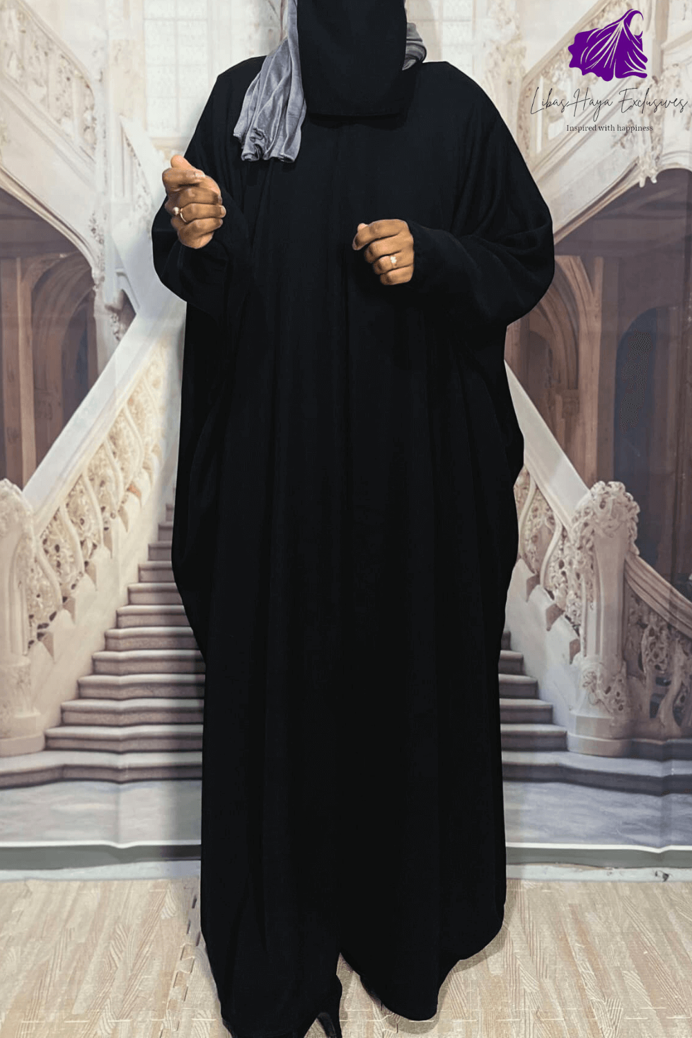 full length of black abaya and niqab