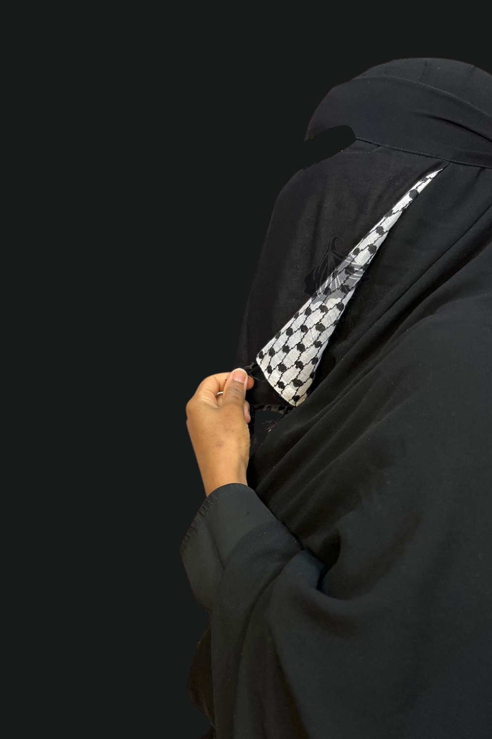 The Keffiyeh Niqab™️ Single Layer Niqab with Black Headband and Tassel.