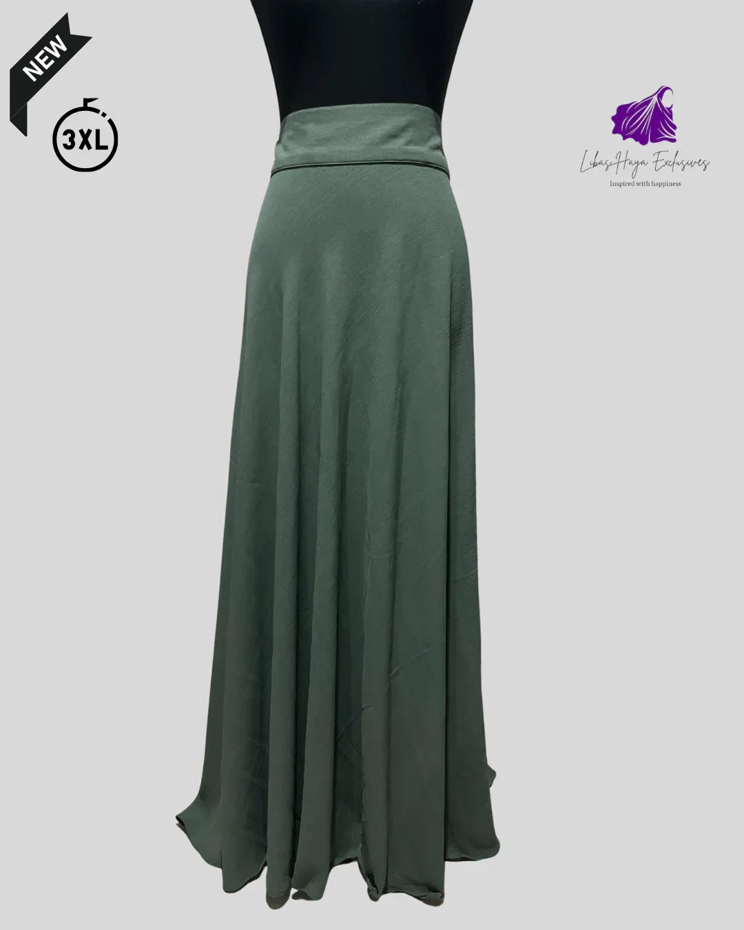 Hiba High Waist Skirt With Pockets- Moss Green