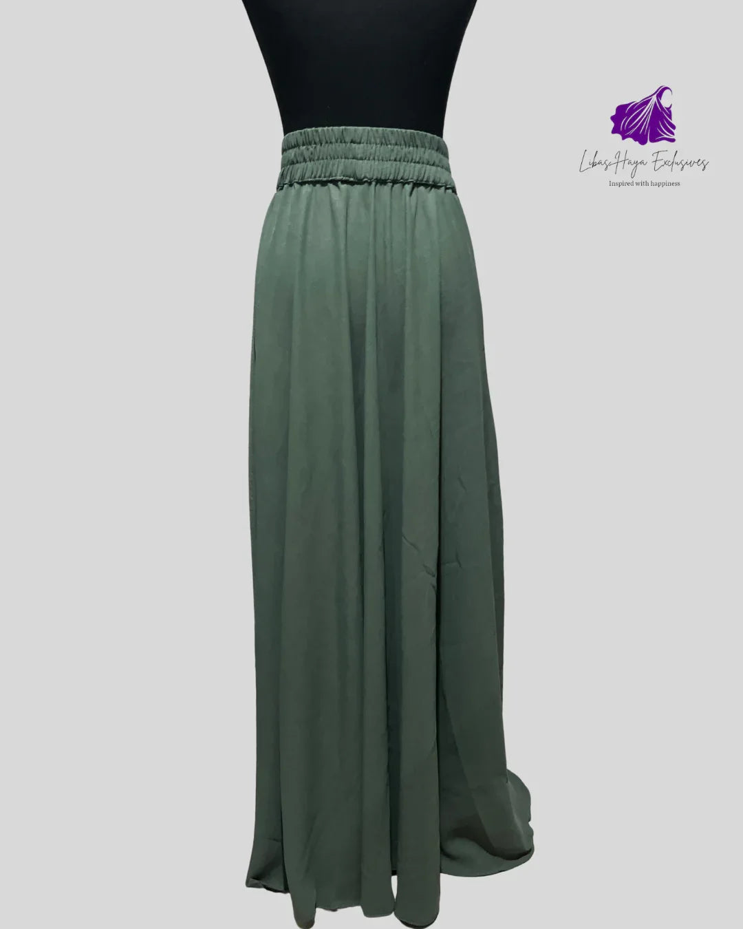 Hiba High Waist Skirt With Pockets- Moss Green
