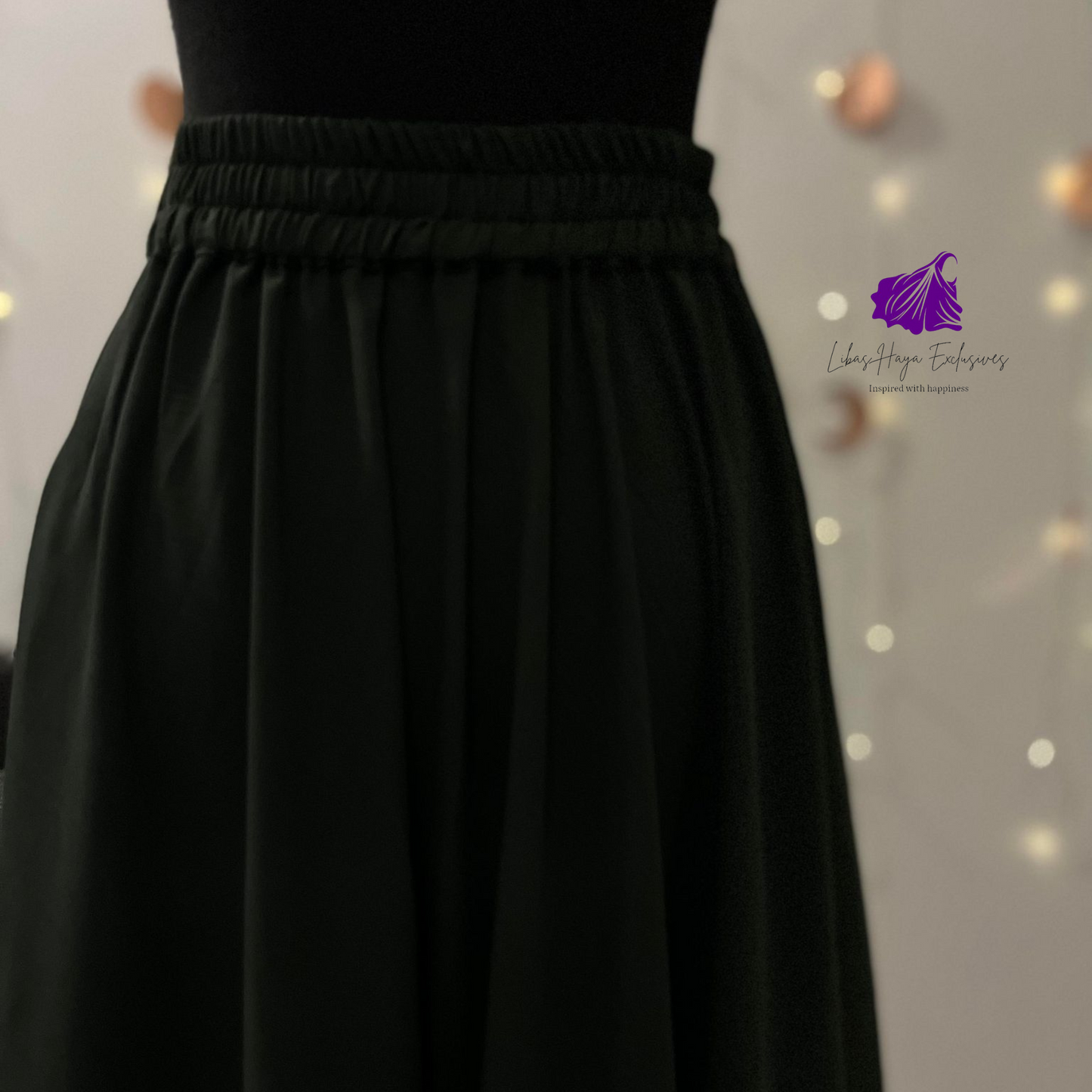 Skirts-Hiba High Waist Skirt, Full Circle Crepe Skirt with elastic Band & Pockets-Green