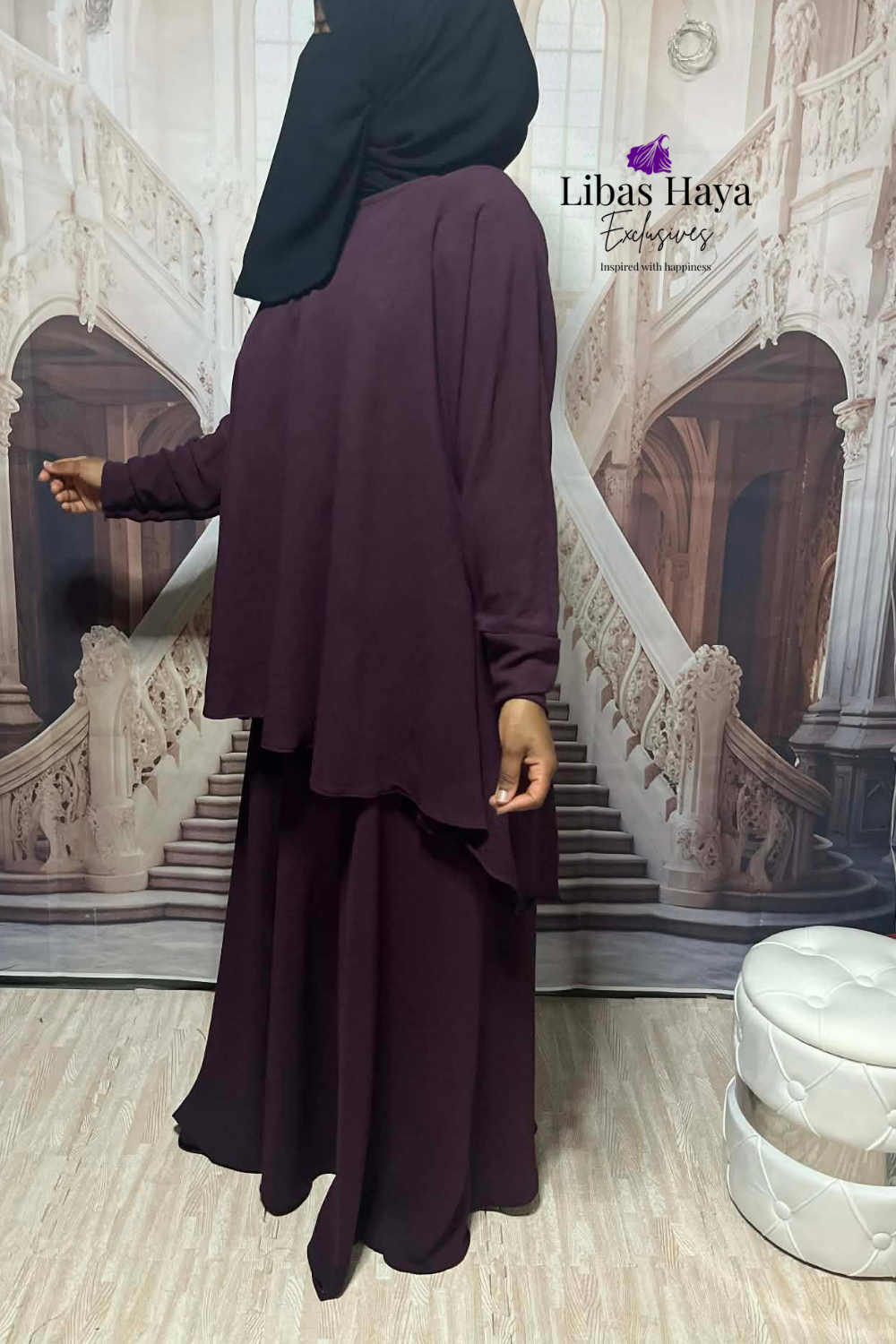 Hiba Modest Blouse Flowy Layered Tunic Deep Plum
