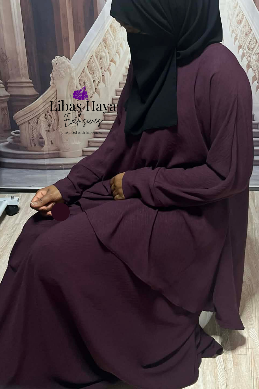 Hiba Modest Blouse Flowy Layered Tunic Deep Plum