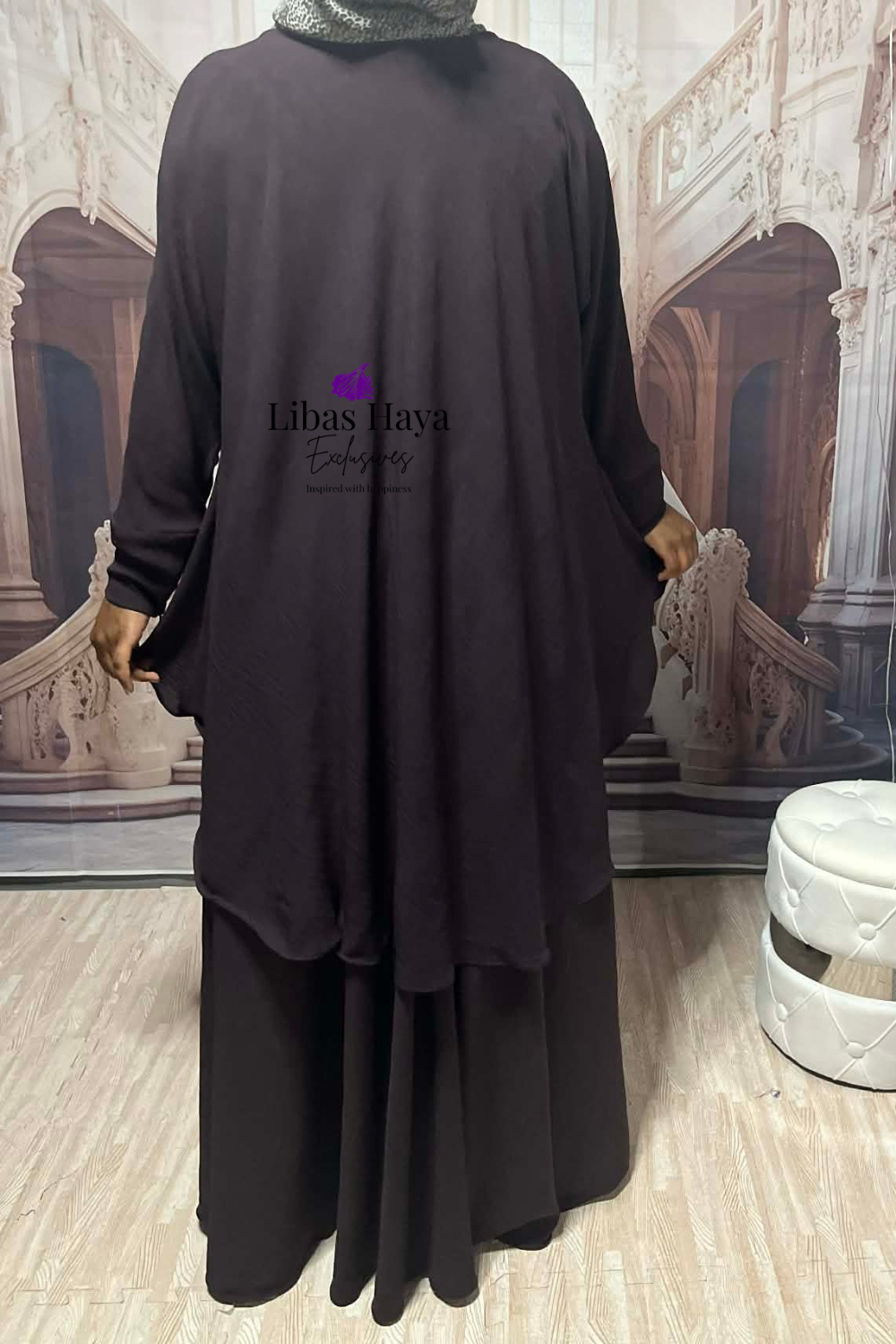 Hiba Modest Blouse Flowy Layered Tunic Dark Brown