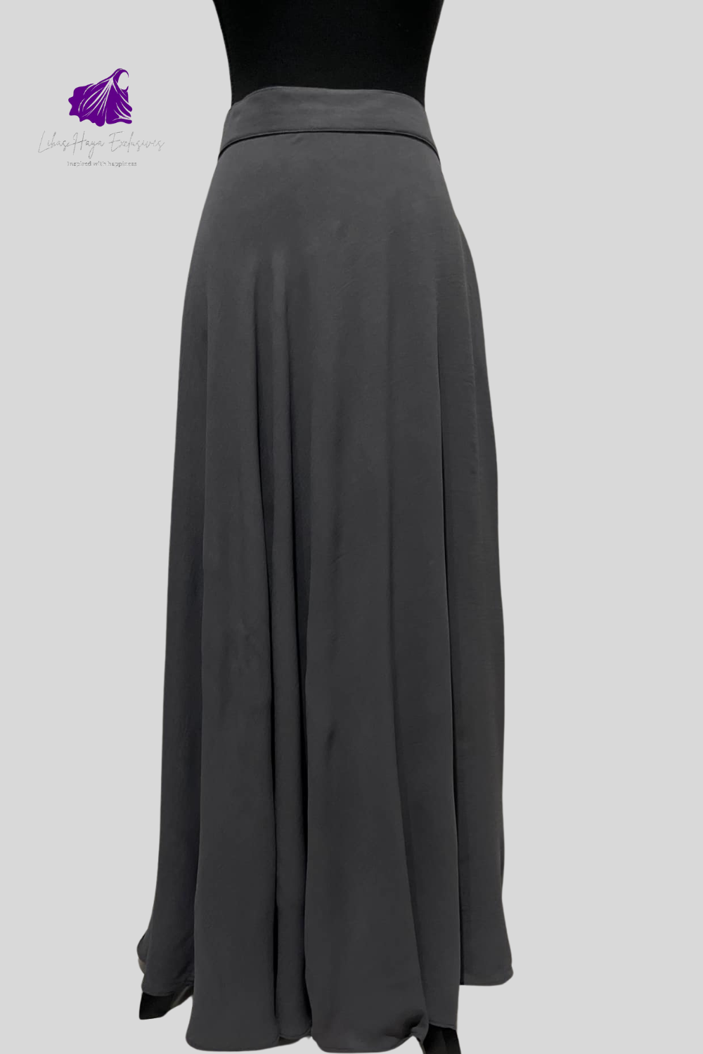 front view of hiba high  waist maxi skirt from libas-haya exclusives in grey