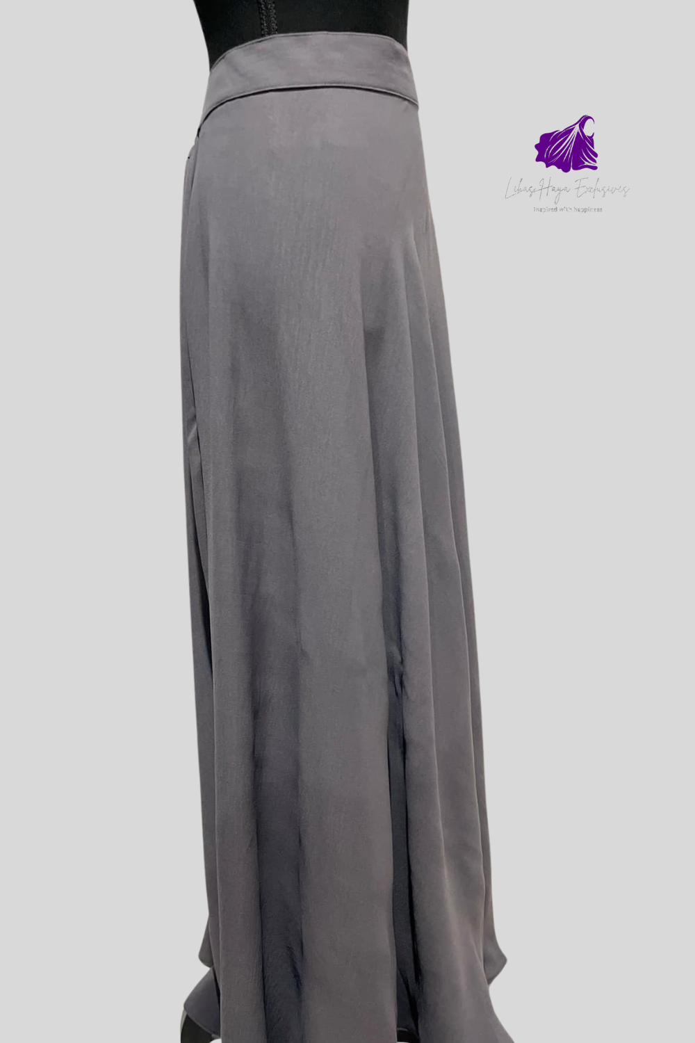 side view of hiba  high waist maxi skit from libas-haya exclusives in grey