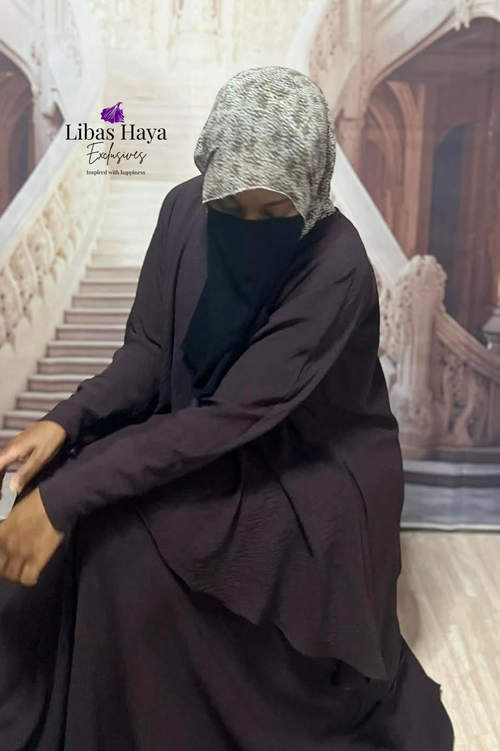 Hiba Modest Blouse Flowy Layered Tunic Dark Brown