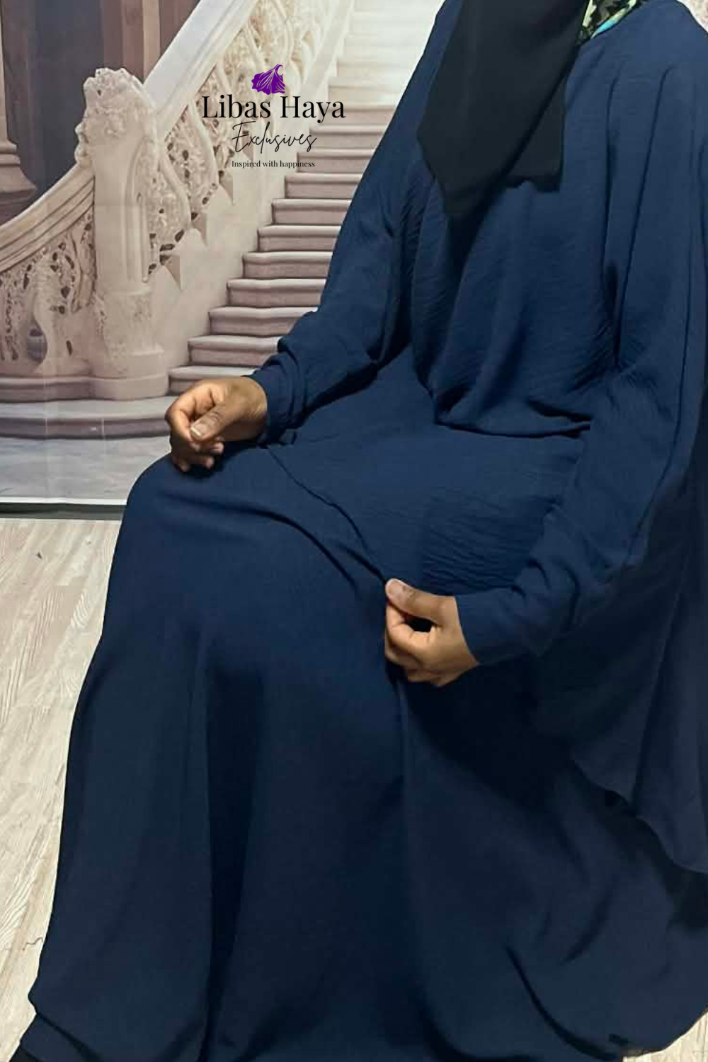 Hiba Modest Blouse Flowy Layered Tunic Navy