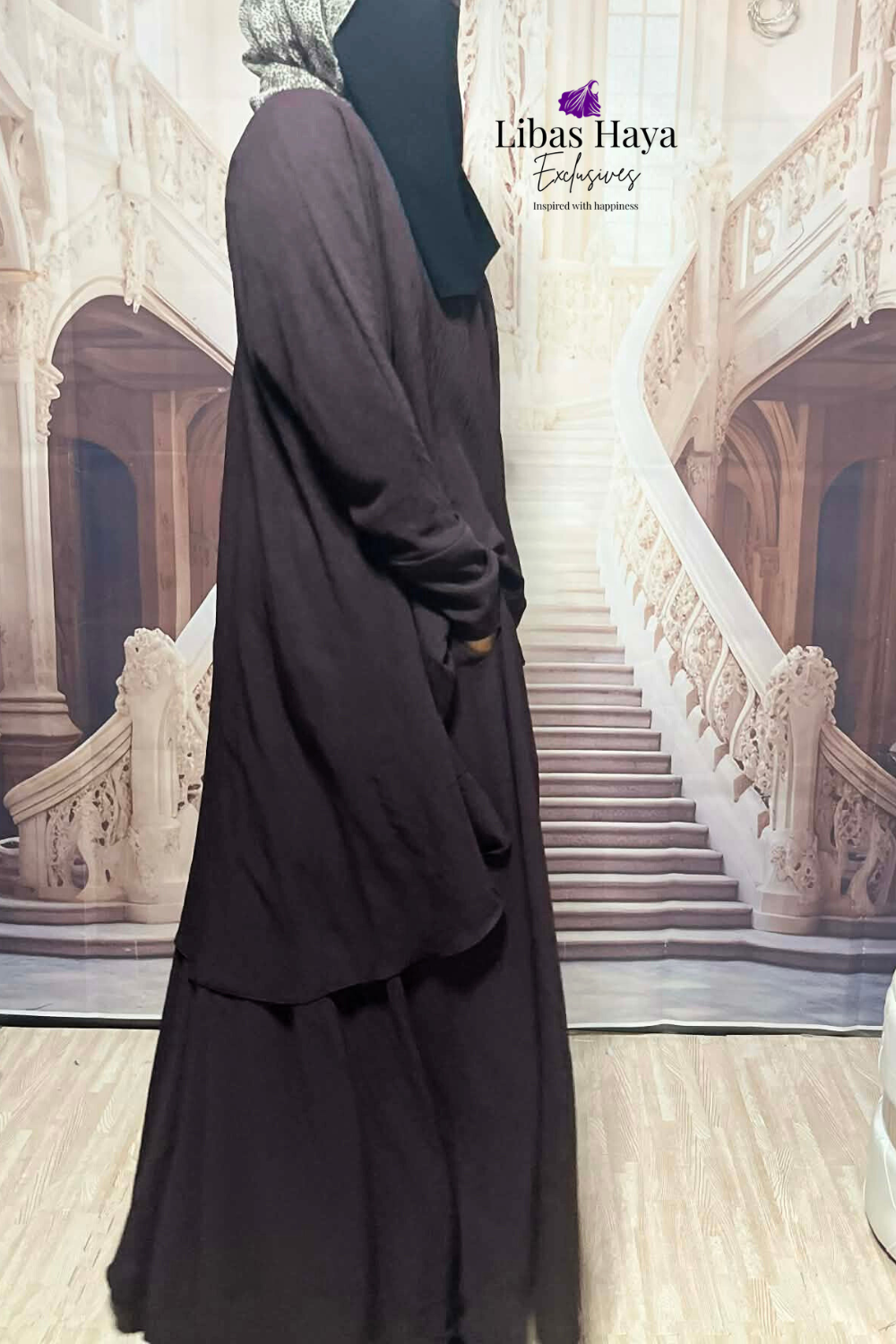 Hiba Modest Blouse Flowy Layered Tunic Dark Brown