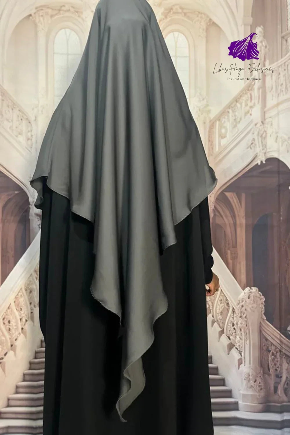 Khimar -Single layer khimar, Zahra khimar with built-in niqab- Dark gray (Ships to South America) - Libas-Haya Exclusives