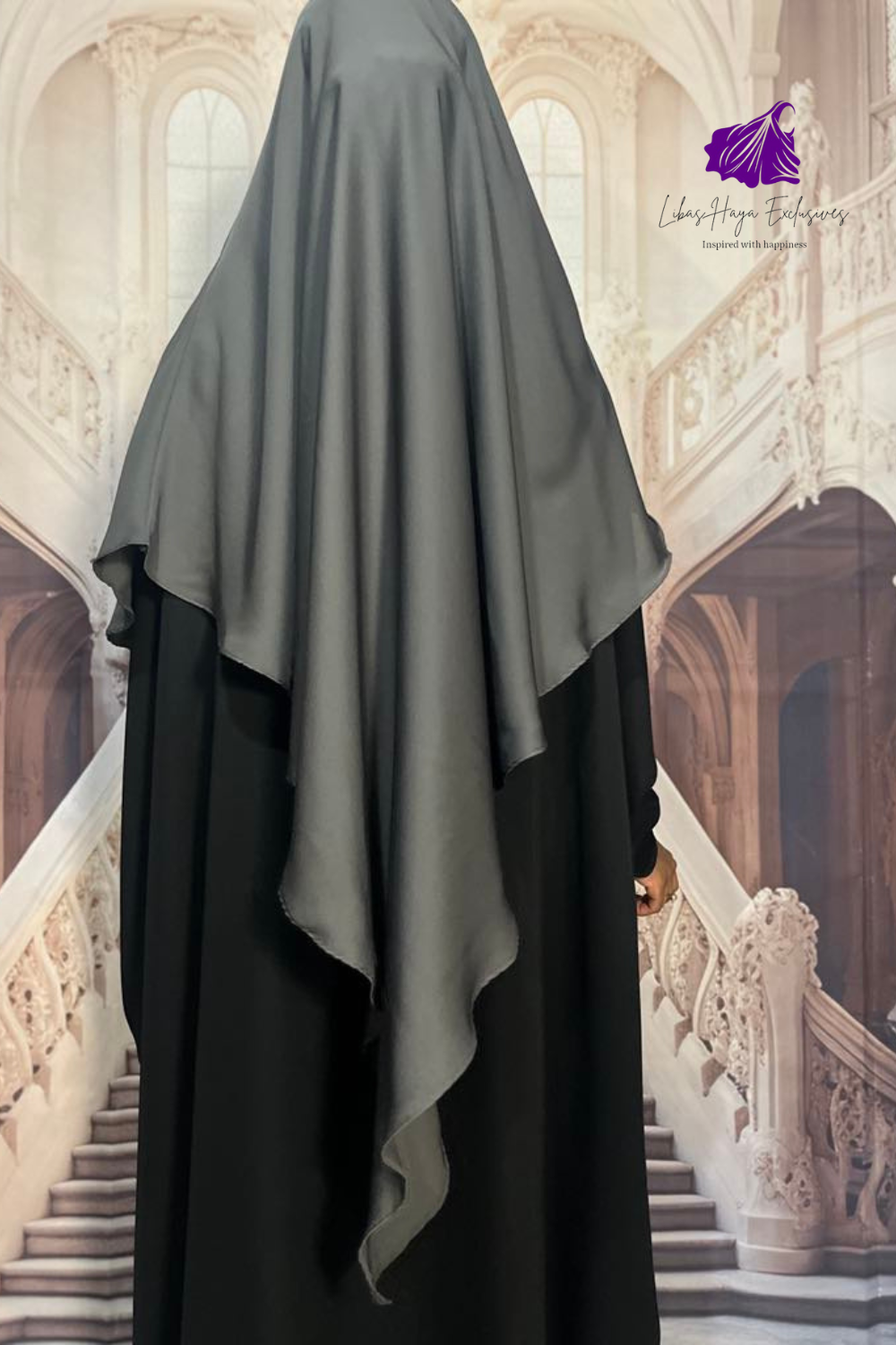 Khimar -Single layer khimar, Zahra khimar with built-in niqab- Dark gray (Ships to South America)