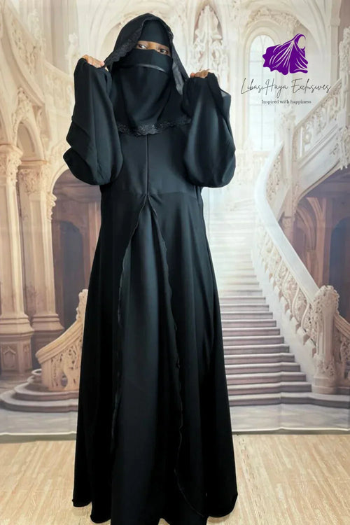 Abaya-Layan Hooded Lace Abaya (Ships To South America) - Libas-Haya Exclusives