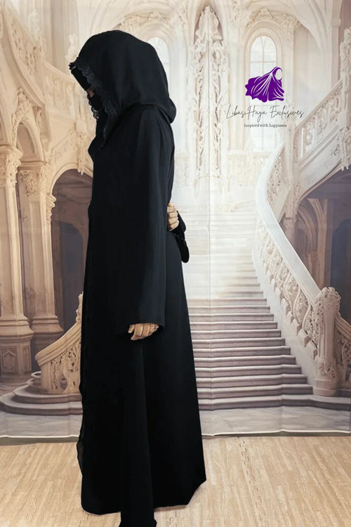 Abaya-Layan Hooded Lace Abaya (Ships To South America) - Libas-Haya Exclusives