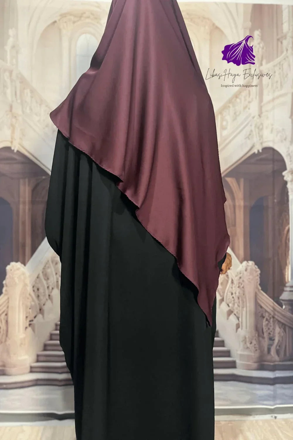 Khimar-Burgundy Diamond Cut Khimar, Tie Back Khimar in Premium Nida| Modest Hijab - Libas-Haya Exclusives