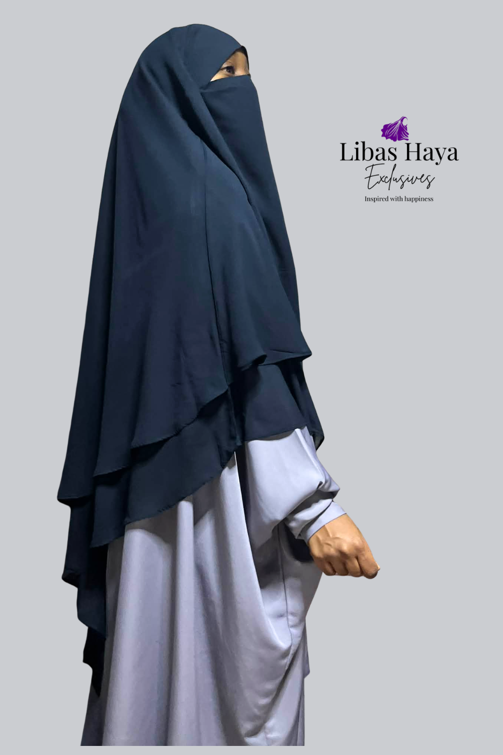 two layer navy diamond khimar chiffon
