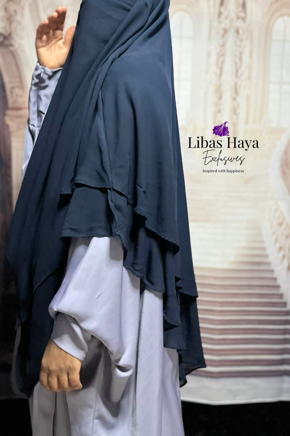 two layer khimar in navy 