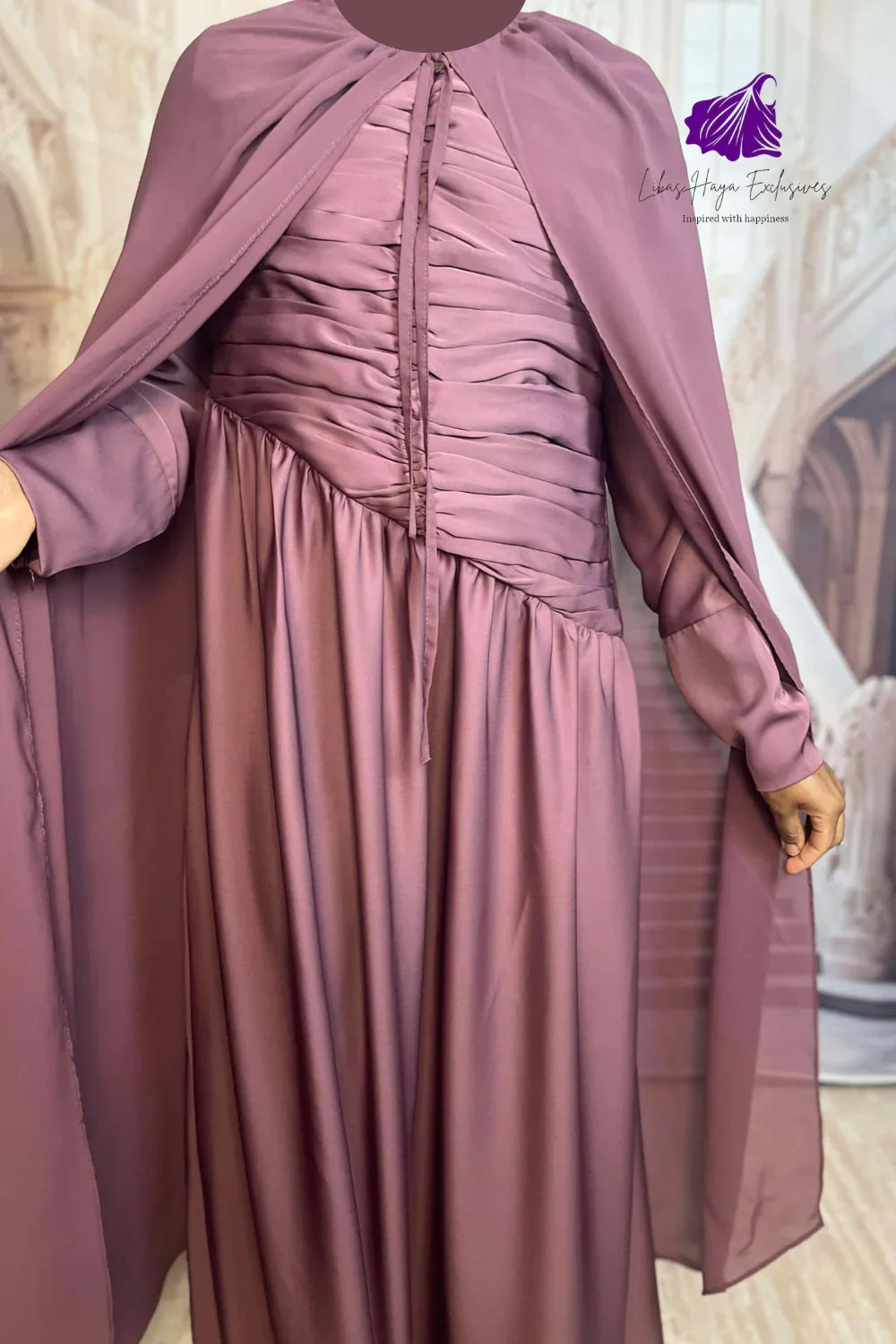 Abaya-Cape ,Nura Cape, Abaya dress with removable cape, Dusty Mauve - Libas-Haya Exclusives
