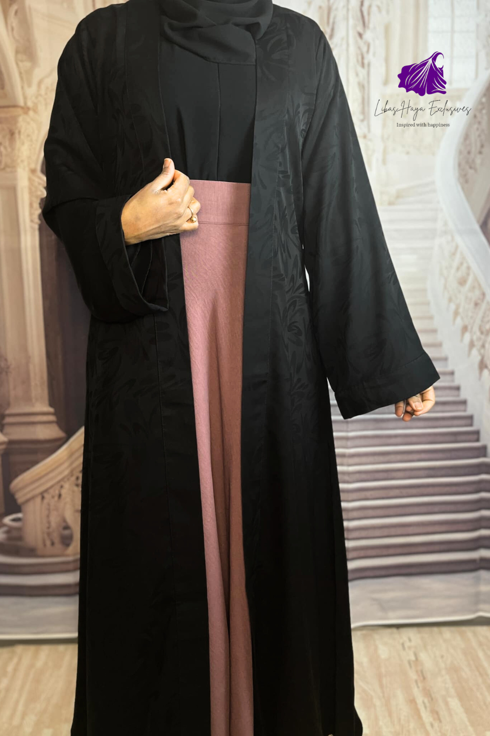 Abaya-Shahad Abaya, Jacquard Abaya, Open Abaya Set with Shayla.