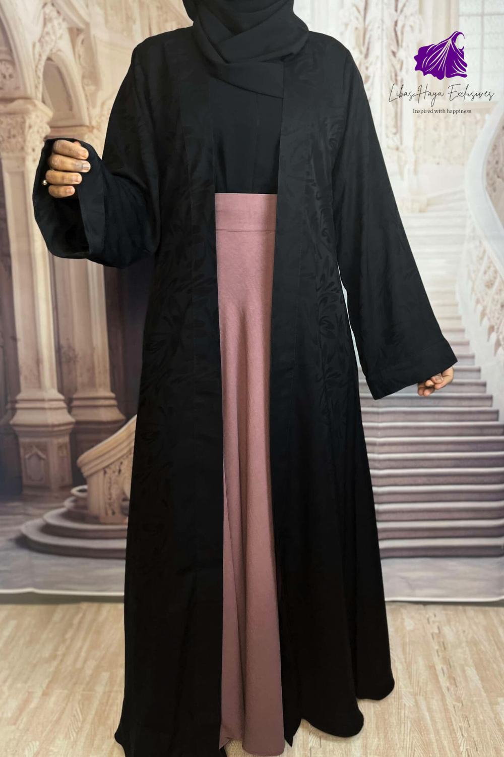 Abaya-Shahad Abaya, Jacquard Abaya, Open Abaya Set with Shayla.