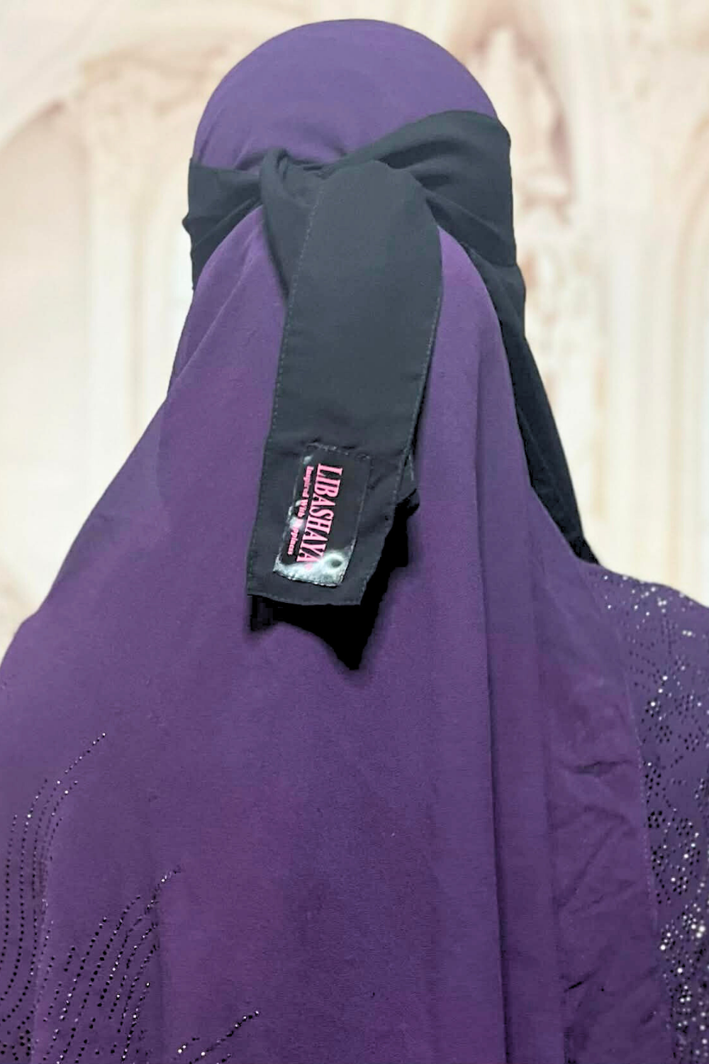single layer black niqab with libas haya exclusives logo