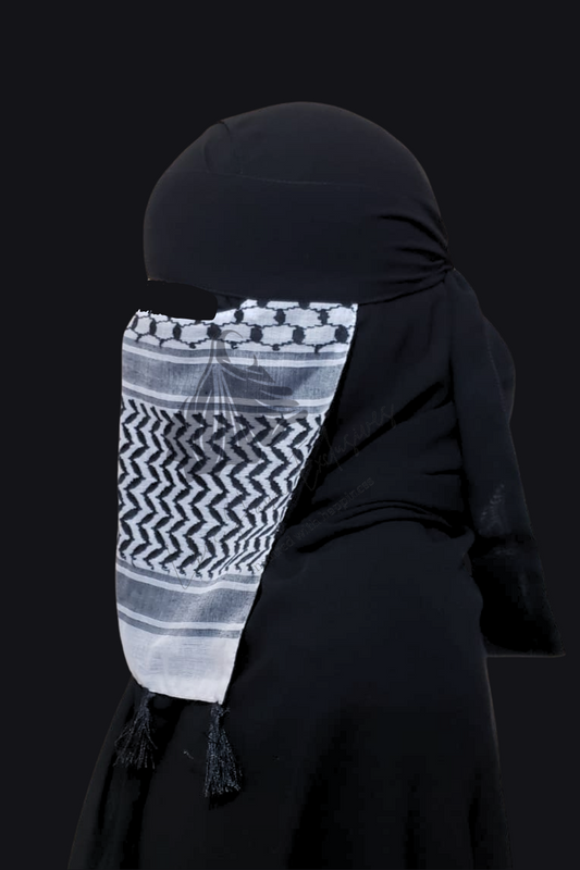 The Keffiyeh Niqab™️ Single Layer Niqab with Black Headband and Tassel.