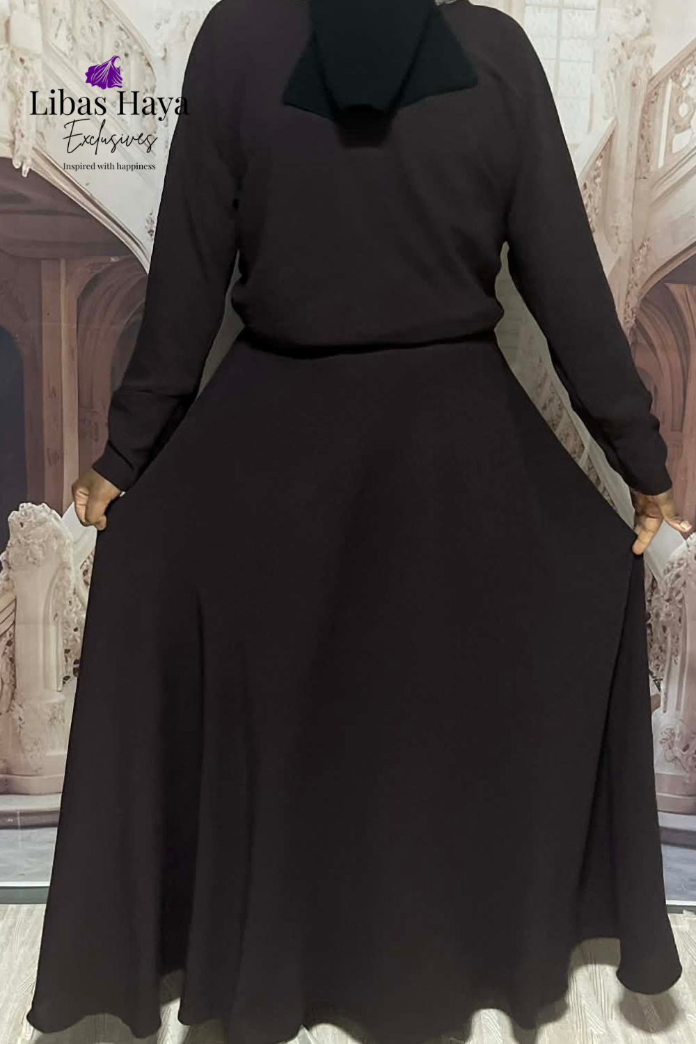 Hiba High Waist Maxi Skirt With Pockets-Modest Flowy Skirt Dark Brown