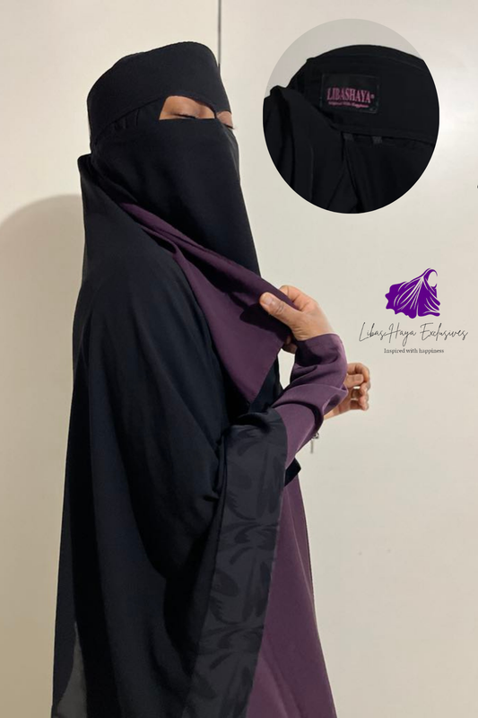 Niqab-Widow's Peak Reversible Niqab, Nose string Niqab-Black & Purple