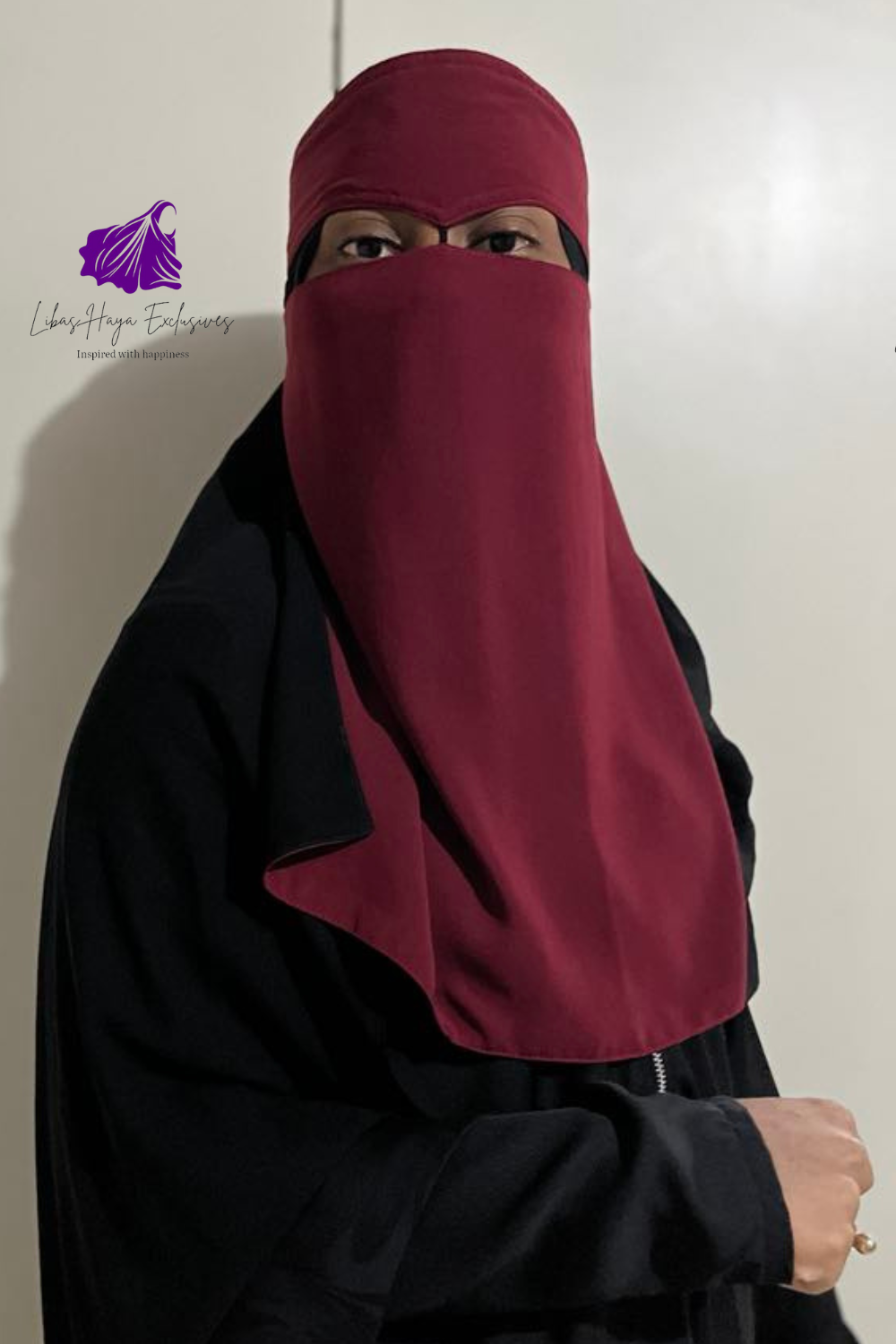 Niqab-Widow's Peak Reversible Niqab, Nose string Niqab-Black & Berry