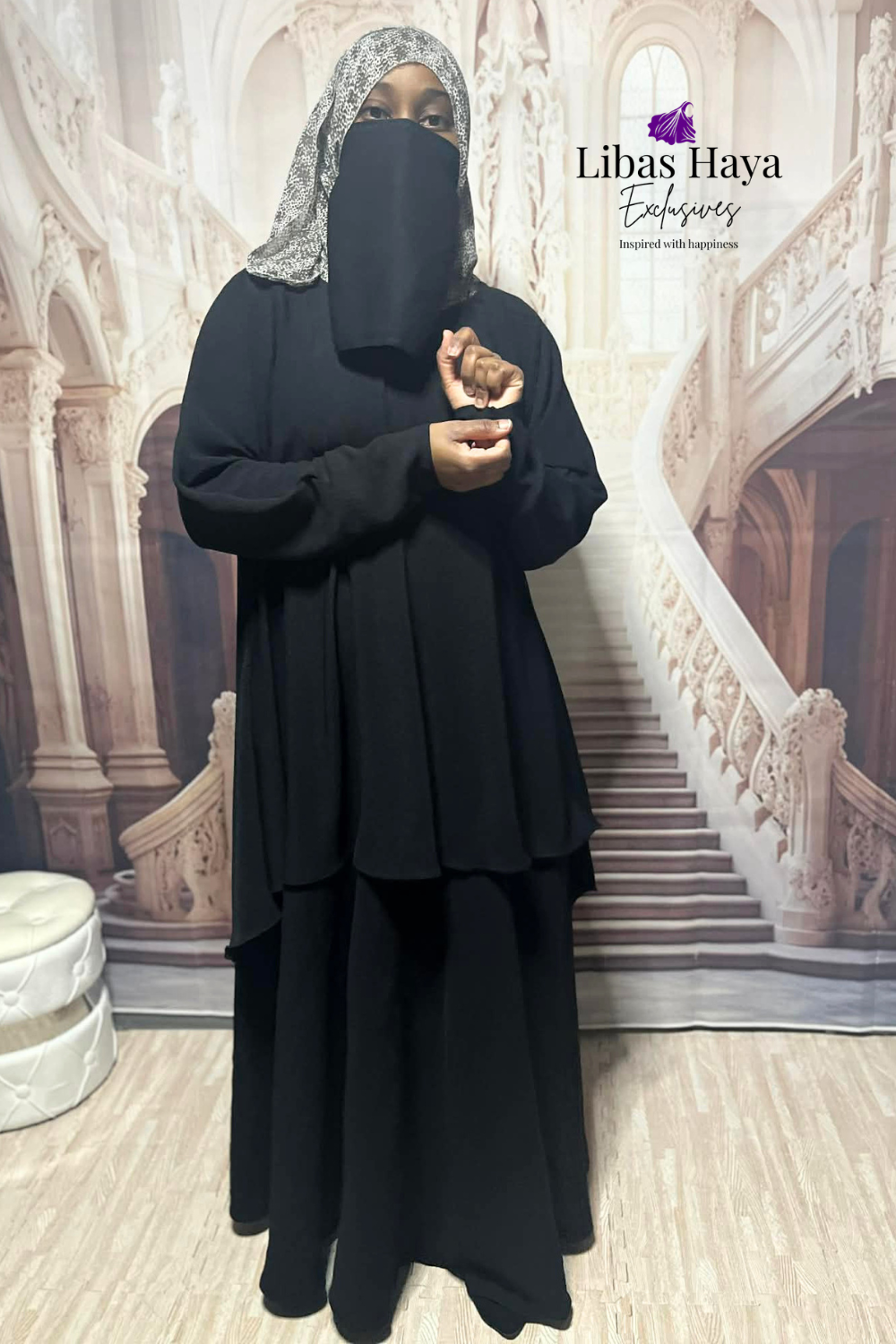 Hiba High Waist Maxi Skirt With Pockets-Modest Flowy Skirt Black