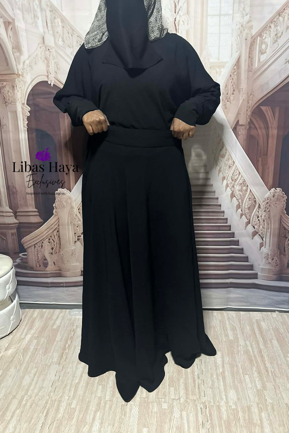 Hiba High Waist Maxi Skirt With Pockets-Modest Flowy Skirt Black