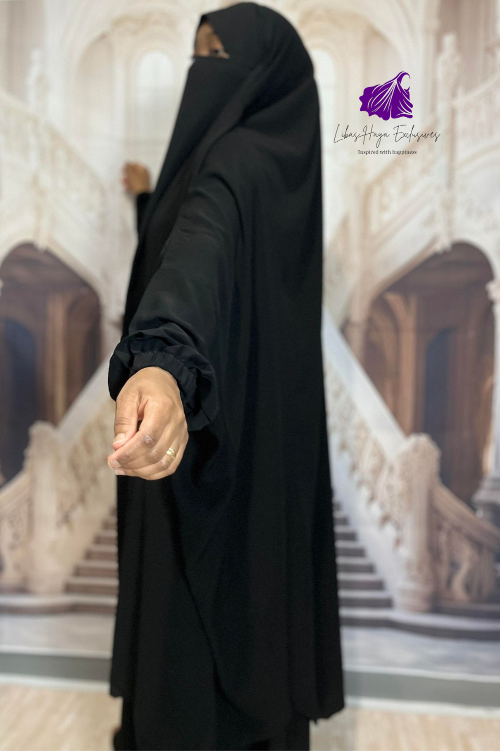 black jilbab with elastic cuff