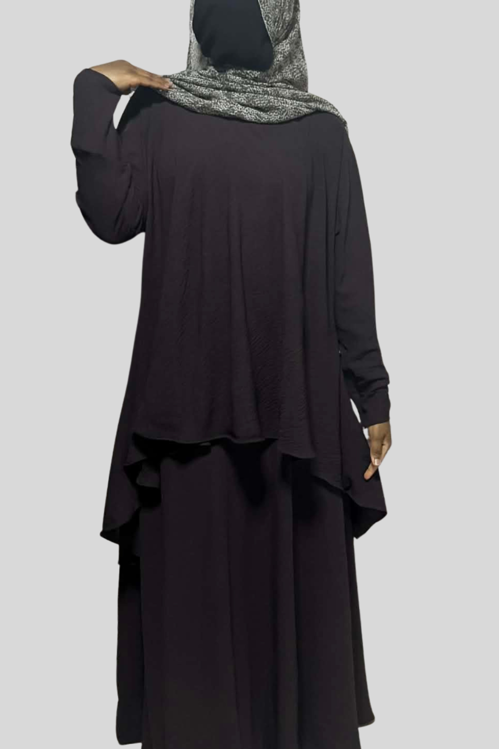 Hiba Modest Blouse- Long Sleeve Flowy Modest Top Dark Brown
