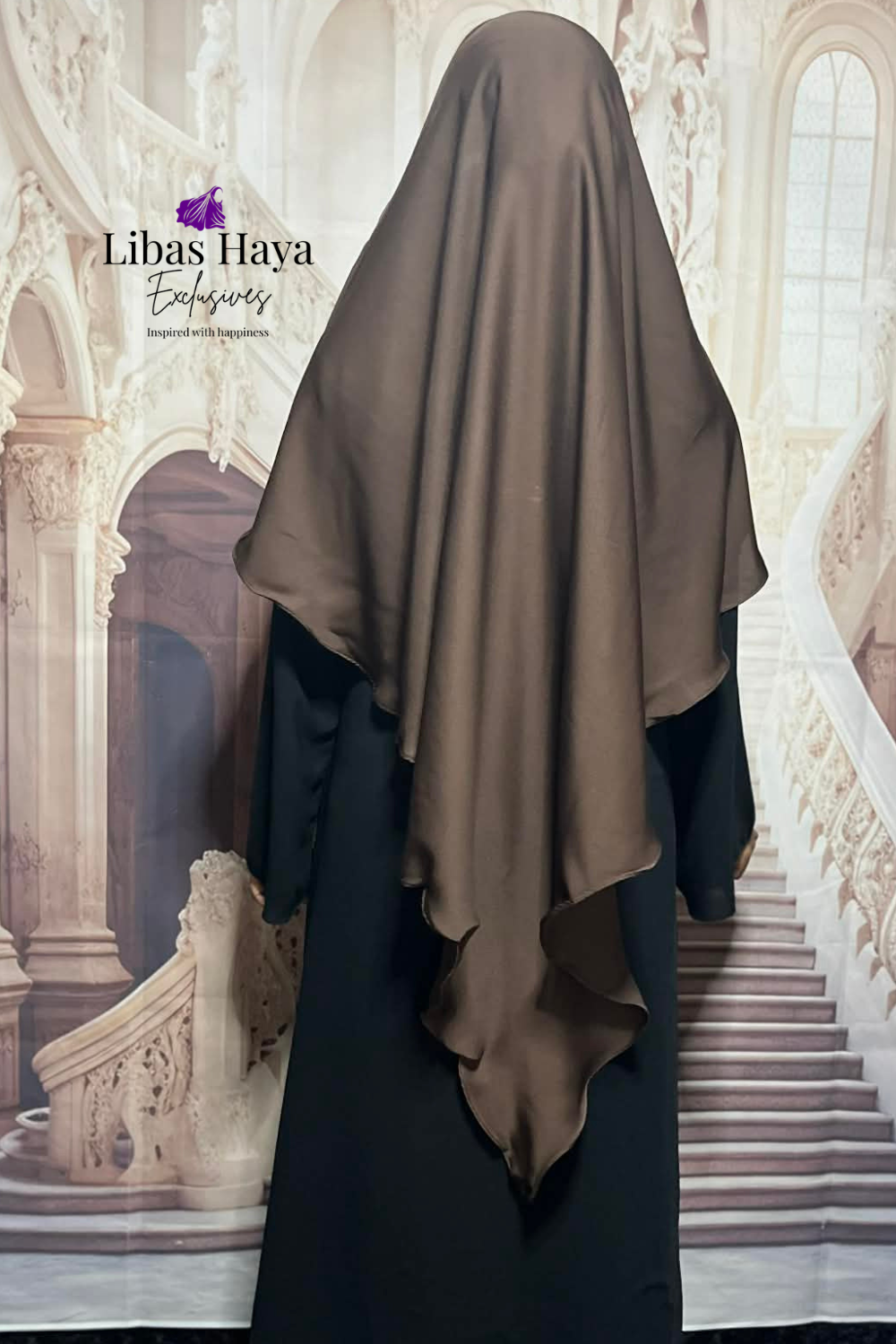 Khimar-Brown Diamond Cut Khimar, Tie Back Khimar in Premium Nida| Modest Hijab