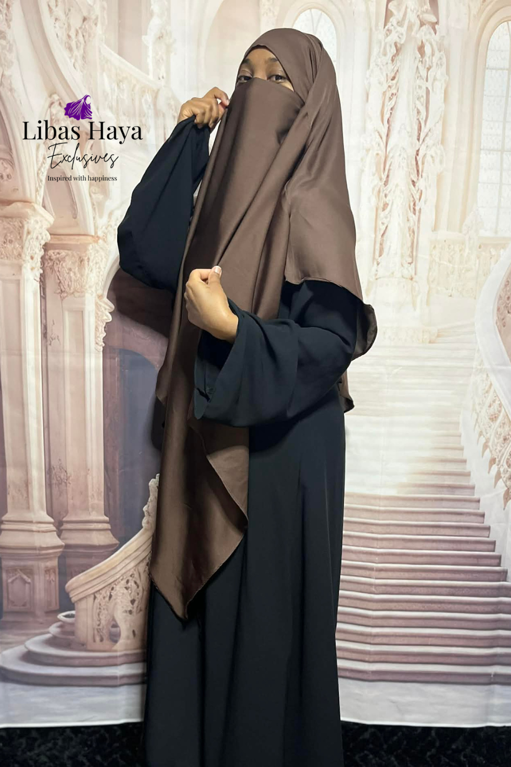 Khimar-Brown Diamond Cut Khimar, Tie Back Khimar in Premium Nida| Modest Hijab