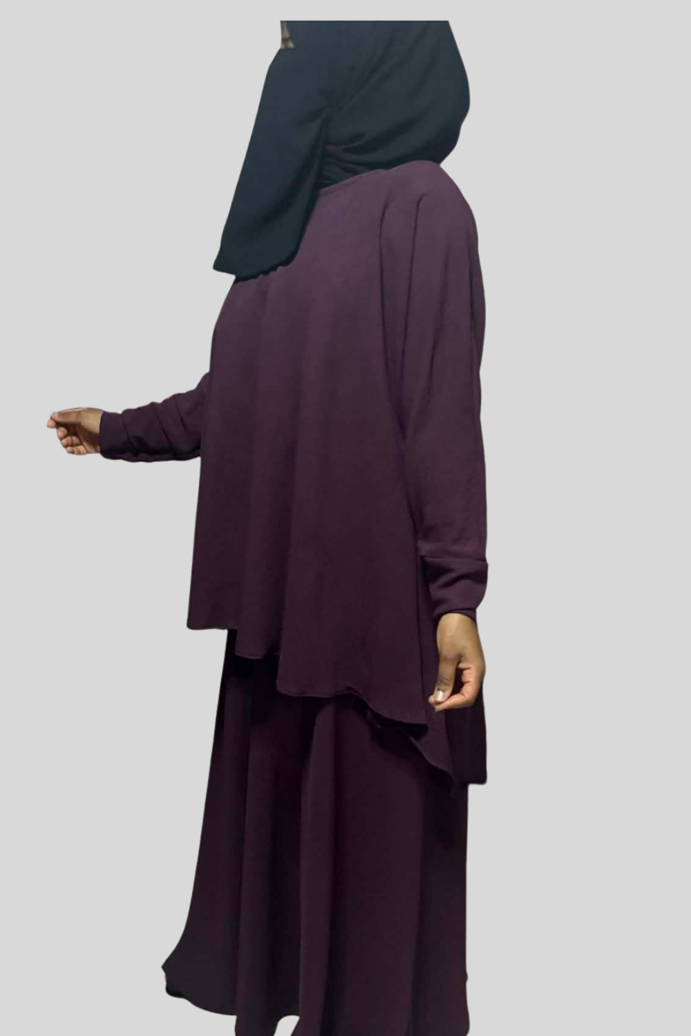 Hiba Modest Blouse – Long Sleeve Flowy Tunic, Deep Plum
