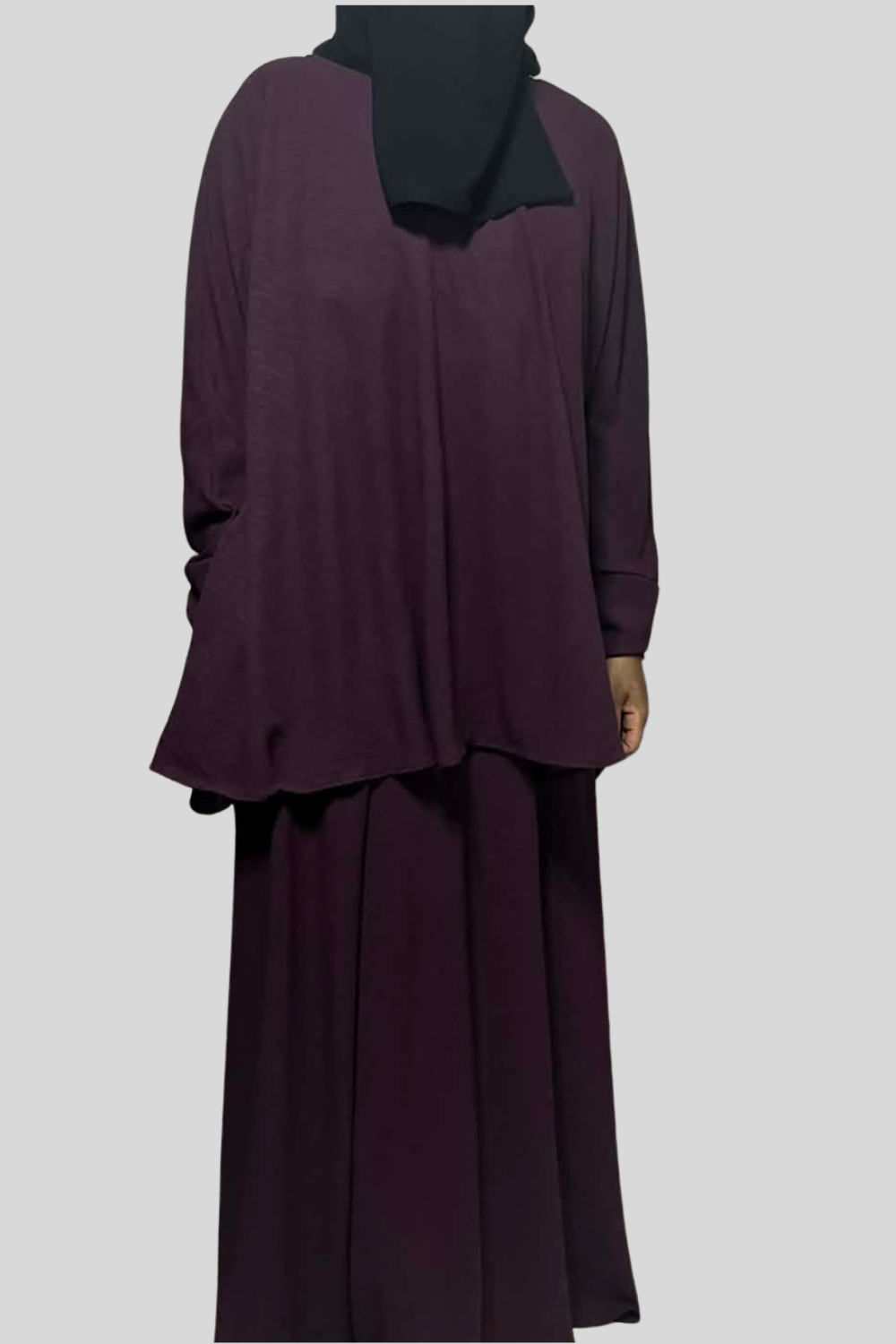Hiba High Waist Maxi Skirt With Pockets-Modest Flowy Skirt Deep Plum