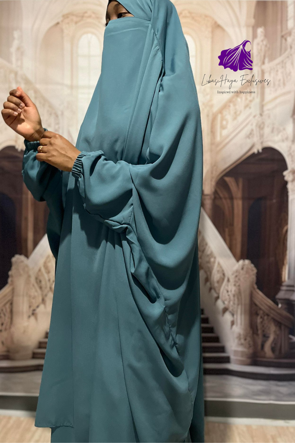 Jilbab-Classic Everyday Two Piece Jilbab with Elastic Cuff-Turquoise (Ships To South America)