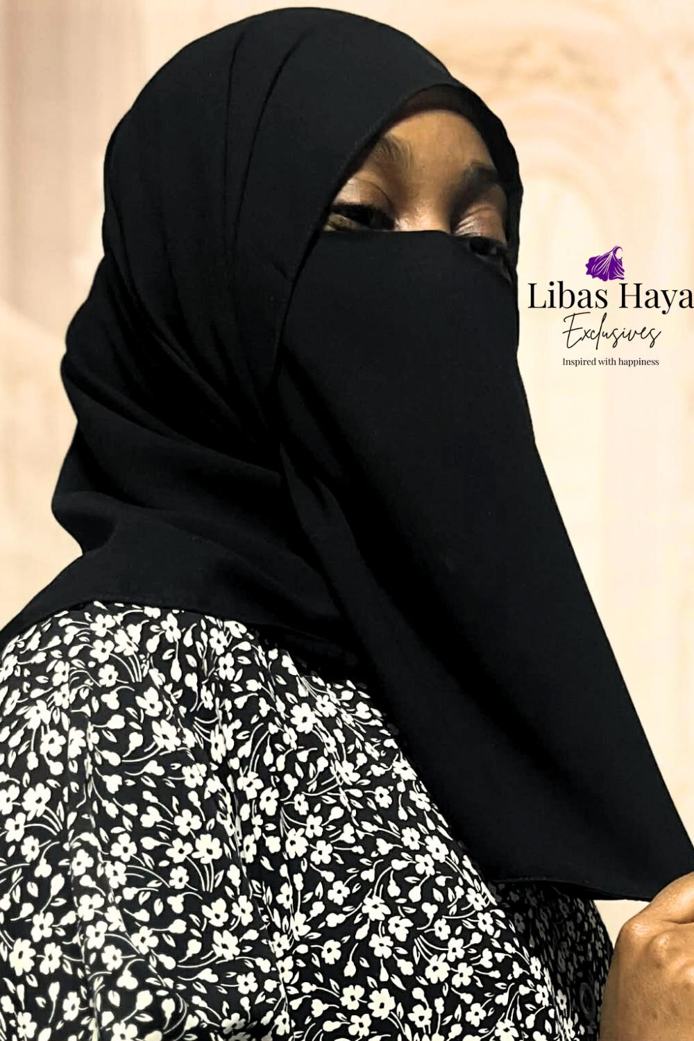 Niqab, Raahah Half Niqab,Tie back Half Niqab-Black