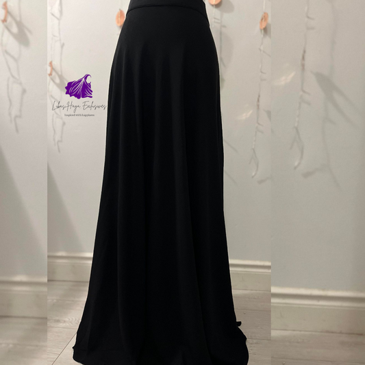 Hiba High Waist Skirt, Full Circle Crepe Skirt with elastic Band & Pockets-Black