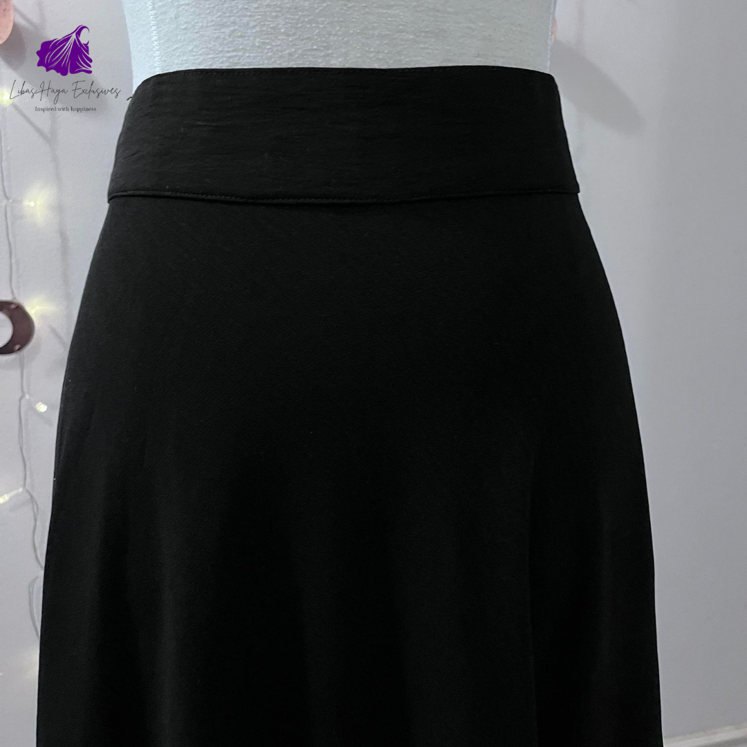 Hiba High Waist Skirt, Full Circle Crepe Skirt with elastic Band & Pockets-Black (Ships to South America)