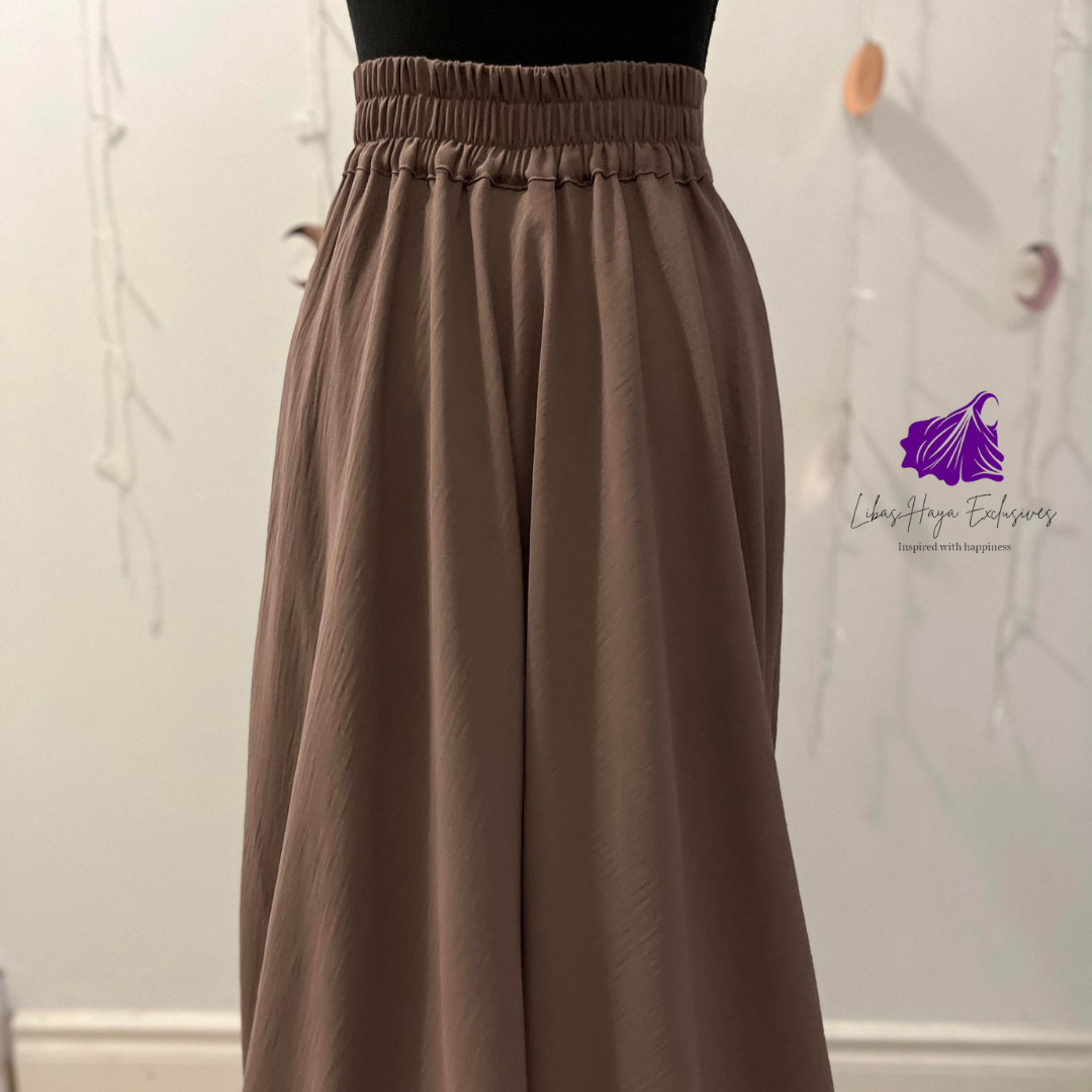 Skirts-Hiba High Waist Skirt, Full Circle Crepe Skirt with elastic Band & Pockets-Mauve
