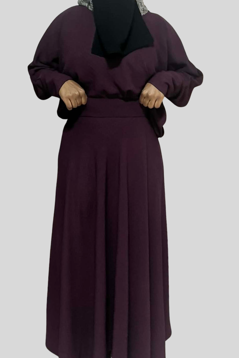 Hiba High Waist Maxi Skirt With Pockets-Modest Flowy Skirt Deep Plum