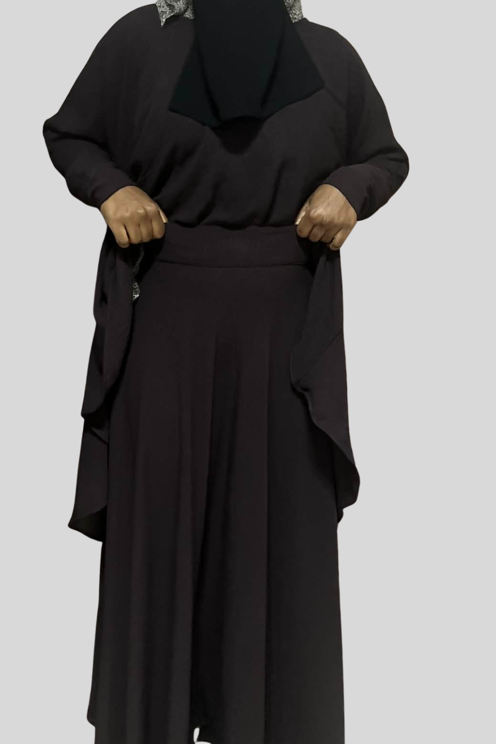 Hiba High Waist Maxi Skirt With Pockets-Modest Flowy Skirt Dark Brown