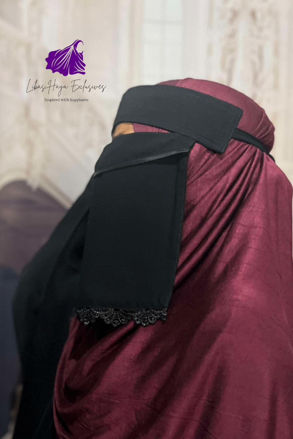 Niqab-Hilya Short Niqab, Curved Satin Edge Niqab.